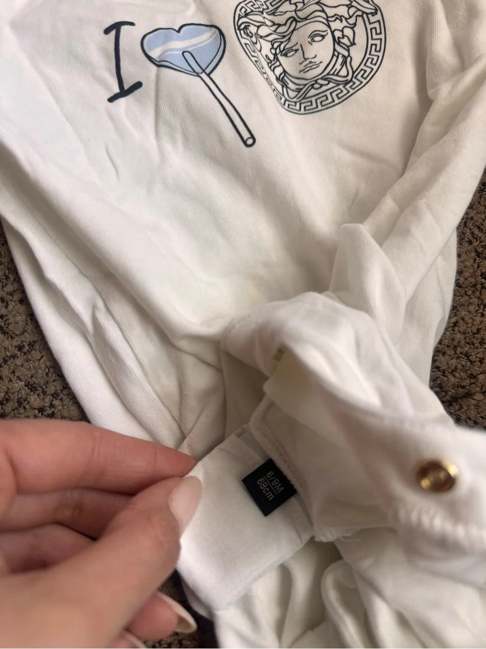 Versace Kids White One-Piece Bodysuit with Light Blue Details